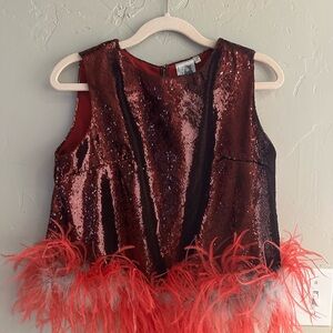 QUEEN OF SPARKLES Red/Garnet Sequin Top